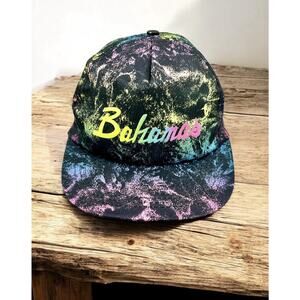 Vintage 80s 90s Bahamas Caribbean Island Nylon Hat Cap Snapback Paint Splatter